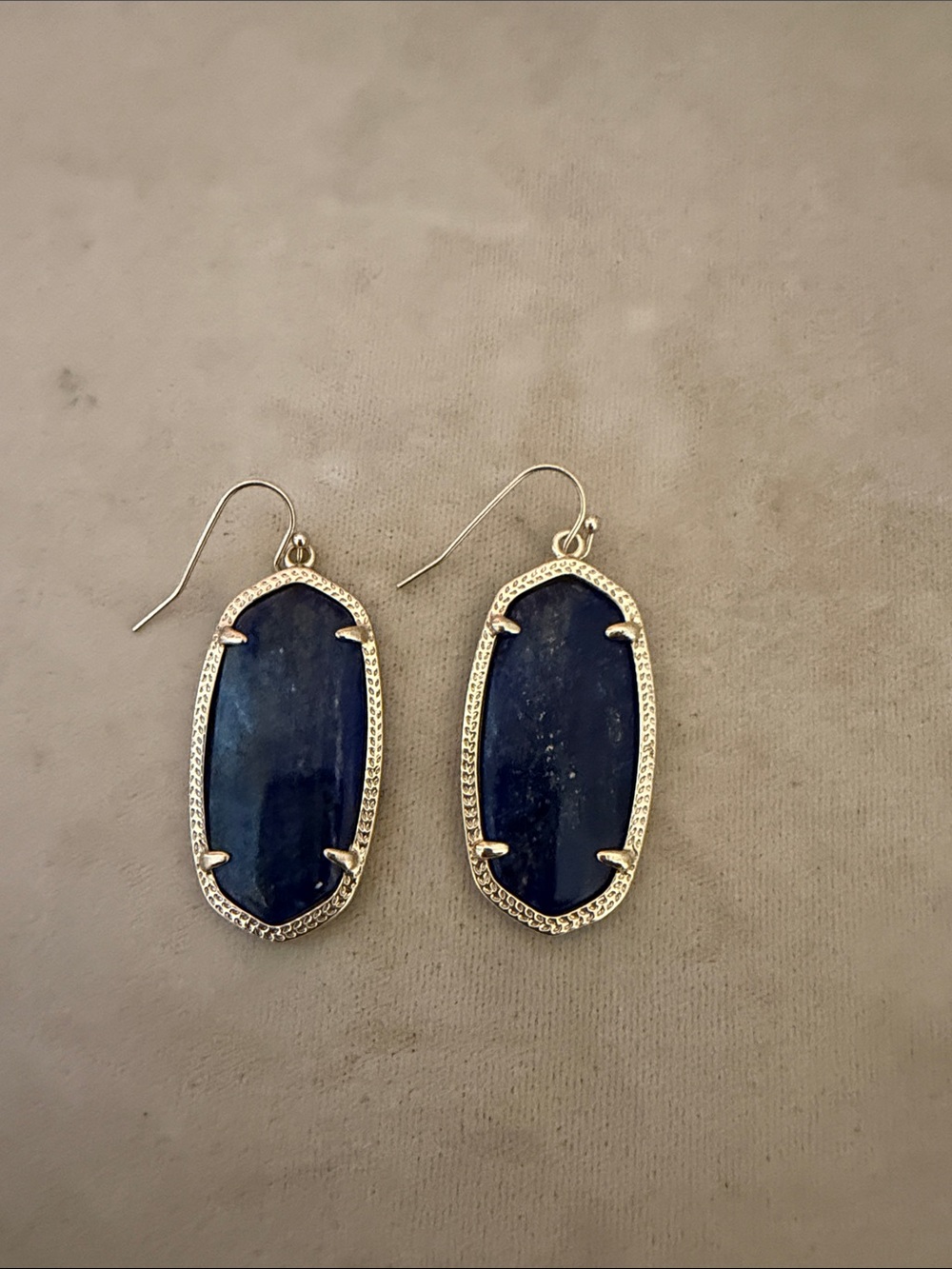 Kendra Scott Navy Blue Oval Drop Earrings with Gold Frame;